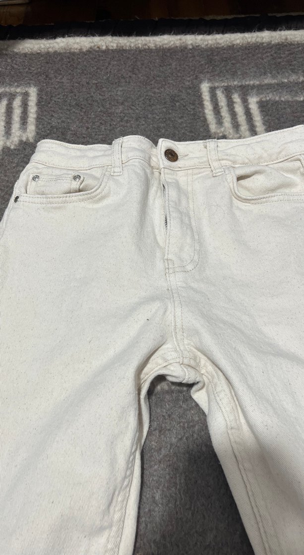 Beyaz Midi Kadın Kot Pantolon - Görsel 4