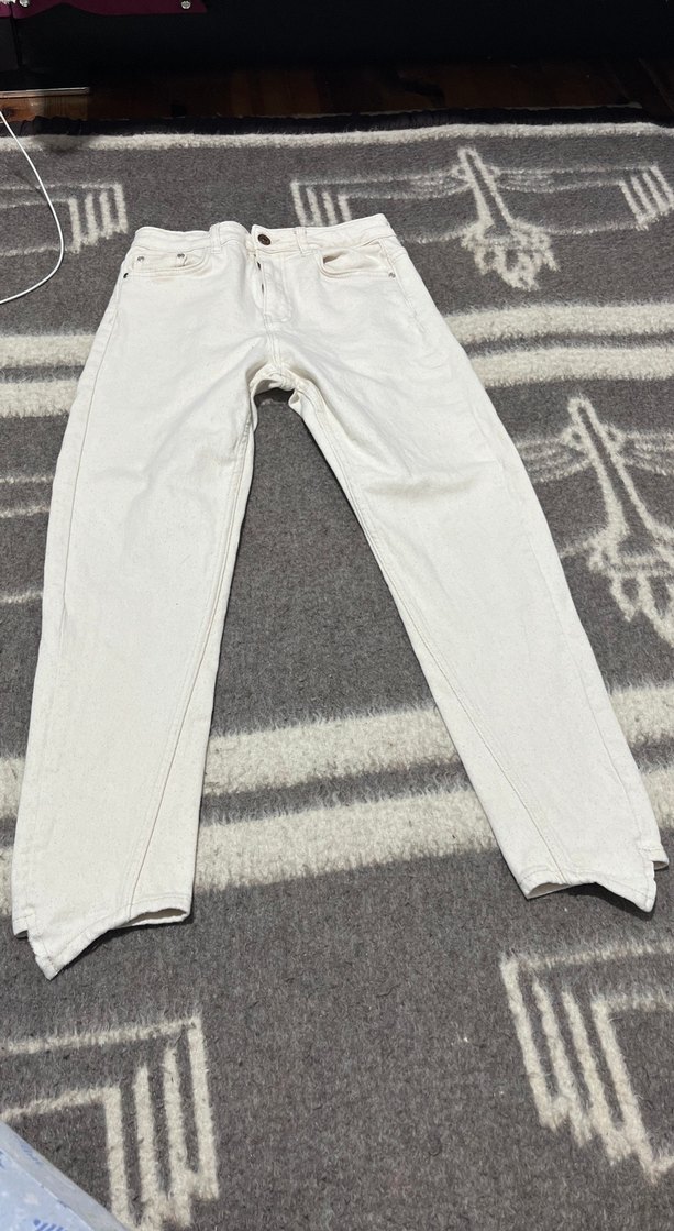 Beyaz Midi Kadın Kot Pantolon - Görsel 3