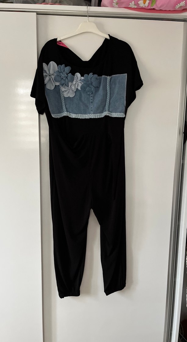 Kadın Siyah Denim Midi Tulum - Görsel 3