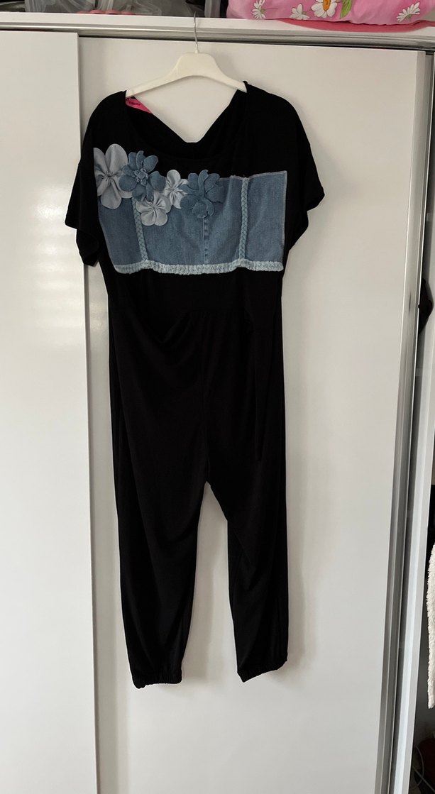 Kadın Siyah Denim Midi Tulum - Görsel 2