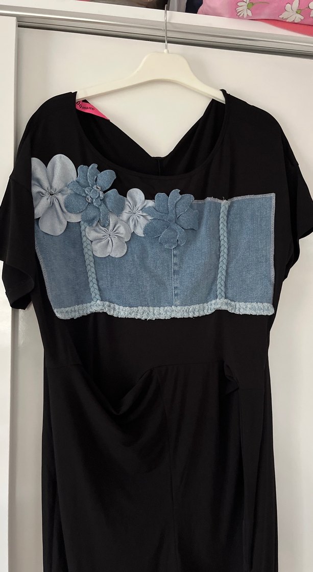 Kadın Siyah Denim Midi Tulum - Görsel 4