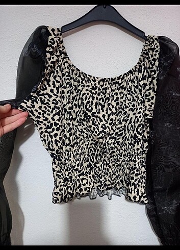 Topshop Kolları tül crop bluz