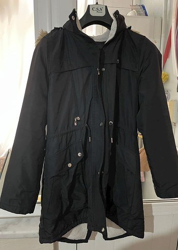 Siyah Midi Street Wear Kadın Mont