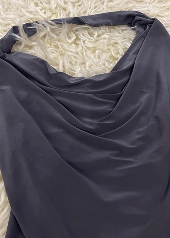 Gri Drapeli Uzun Kadın Straplez Atlet - Görsel 2