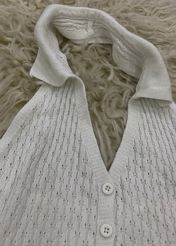 Kadın Beyaz V Yaka Örgü Süveter - Görsel 2