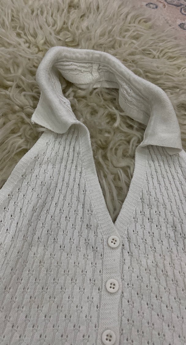 Kadın Beyaz V Yaka Örgü Süveter - Görsel 2