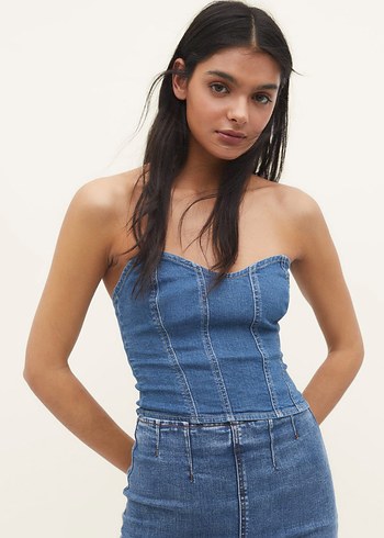 Kadın Mavi Denim Straplez Büstiyer - Görsel 6