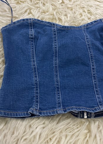Kadın Mavi Denim Straplez Büstiyer - Görsel 3