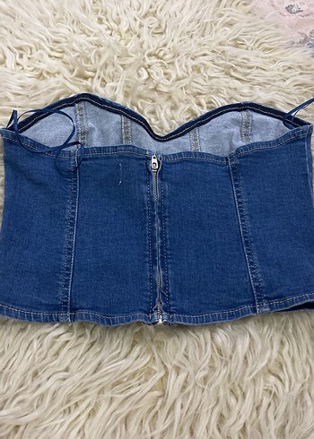 Kadın Mavi Denim Straplez Büstiyer - Görsel 4