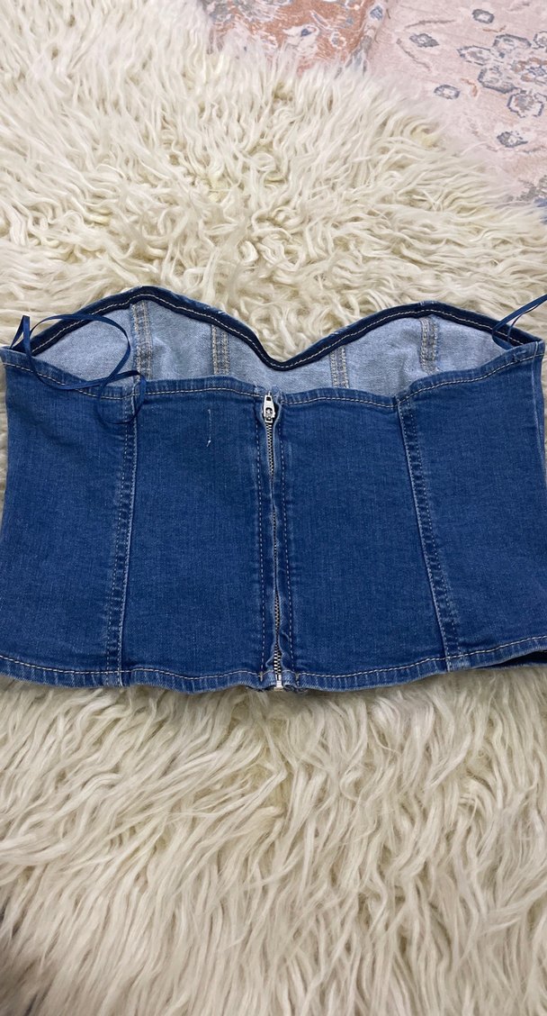Kadın Mavi Denim Straplez Büstiyer - Görsel 4