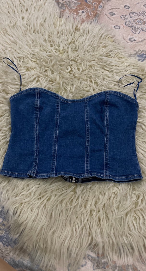 Kadın Mavi Denim Straplez Büstiyer - Görsel 2