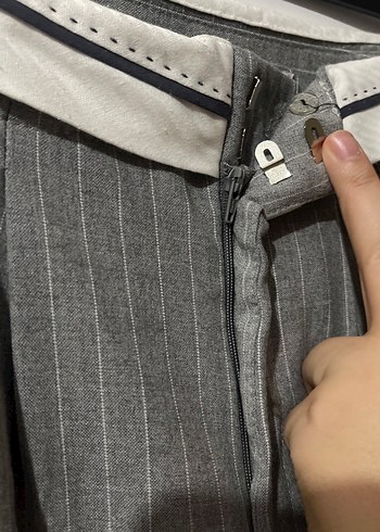 Gri Çizgili Kadın Keten Pantolon - Görsel 4