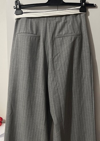 Gri Çizgili Kadın Keten Pantolon - Görsel 5