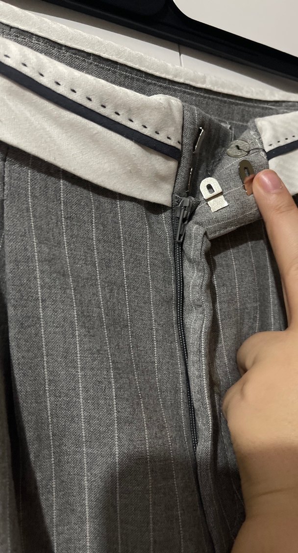 Gri Çizgili Kadın Keten Pantolon - Görsel 4