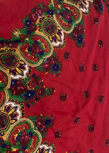 Kırmızı Renkli Bohem Desenli Kadın Fular - Görsel 2