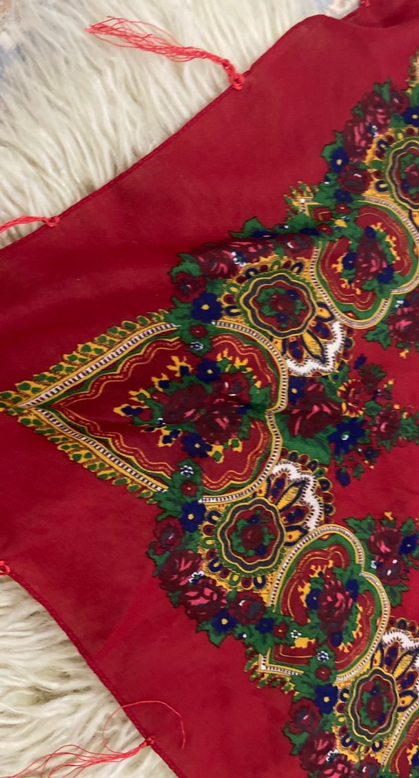 Kırmızı Renkli Bohem Desenli Kadın Fular - Görsel 3