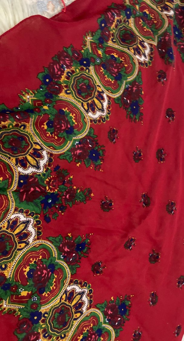 Kırmızı Renkli Bohem Desenli Kadın Fular - Görsel 2