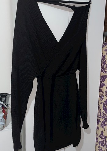 Siyah V Yaka Triko Uzun Elbise - Görsel 2