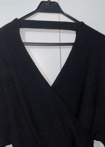 Siyah V Yaka Triko Uzun Elbise - Görsel 4