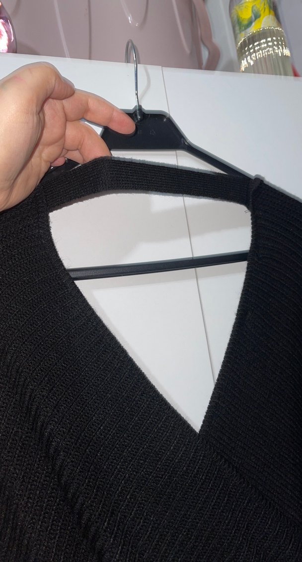 Siyah V Yaka Triko Uzun Elbise - Görsel 5