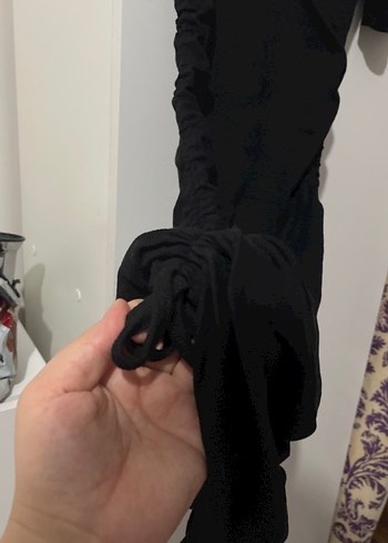 Siyah Drapeli Midi Kadın Elbise - Görsel 3