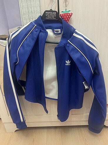 Adidas mavi deri ceket yelek