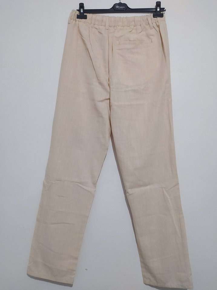 Bej Keten Rahat Kesim Erkek Pantolon - Görsel 2