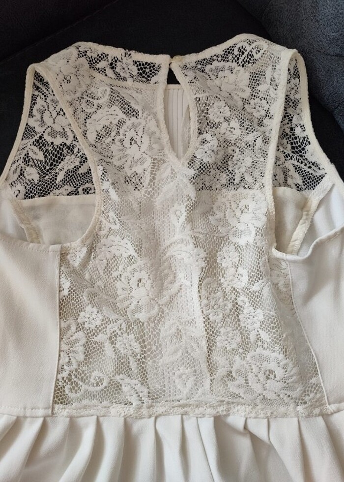Krem rengi dantel detaylı elbise 38 beden - Görsel 3