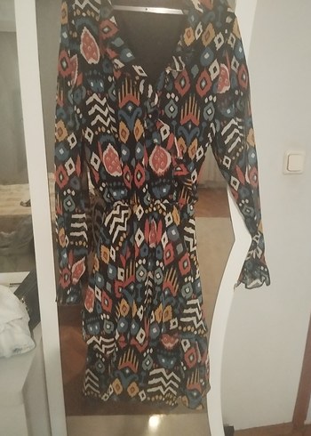 Adil Işık Uzun Kollu, V Yakalı Bohem Desenli Elbise