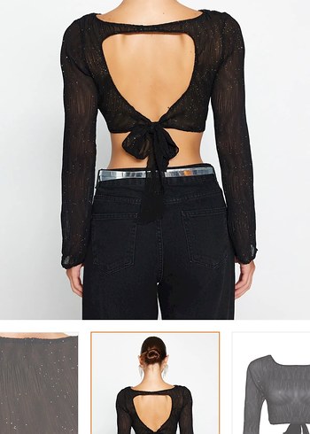 Stradivarius Siyah Transparan Uzun Kollu Crop Bluz