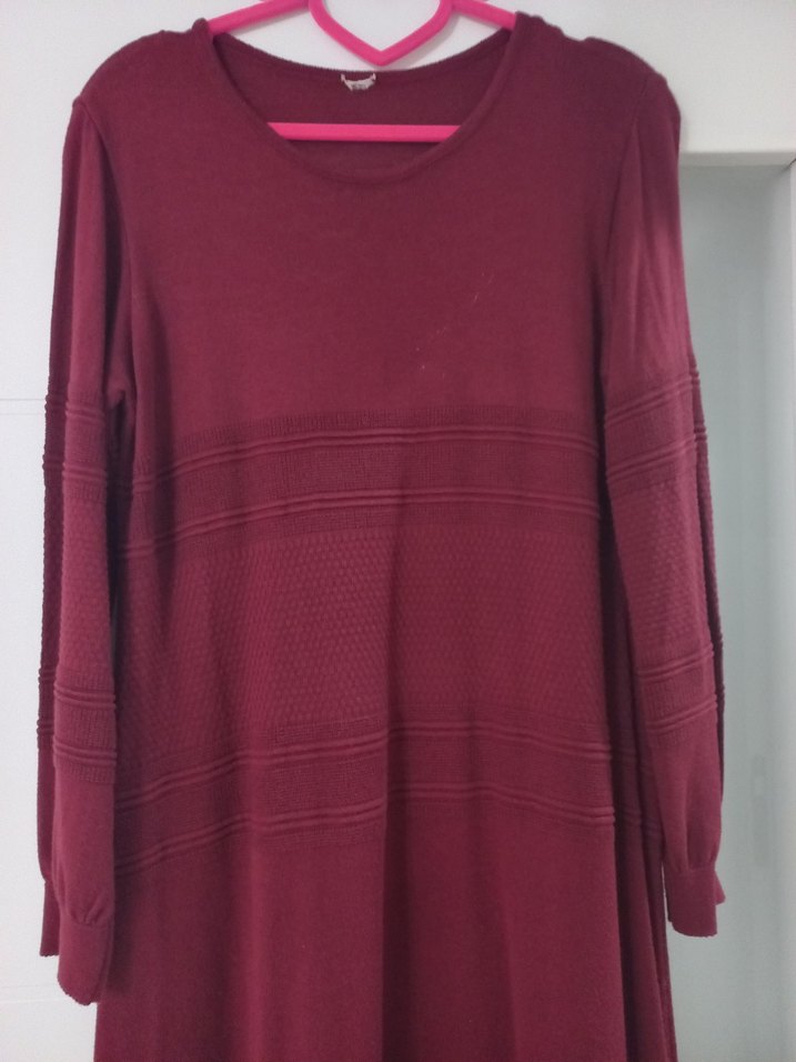 Bordo Kadın Triko Uzun Kollu Elbise - Görsel 2