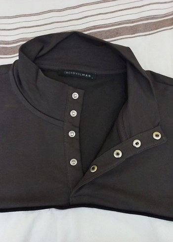 Gri Düğmeli Yüksek Yakalı Erkek Sweatshirt - Görsel 2