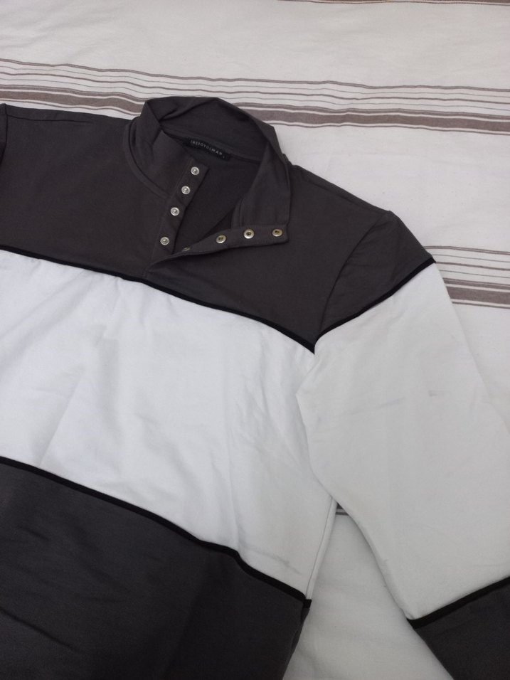 Gri Düğmeli Yüksek Yakalı Erkek Sweatshirt - Görsel 3