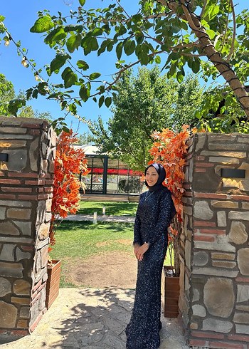 Lacivert pulpayetli Uzun Abiye Elbise - Görsel 3