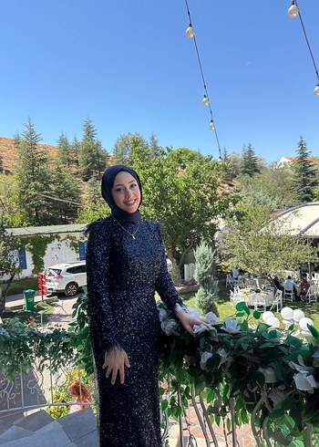 Lacivert pulpayetli Uzun Abiye Elbise - Görsel 2