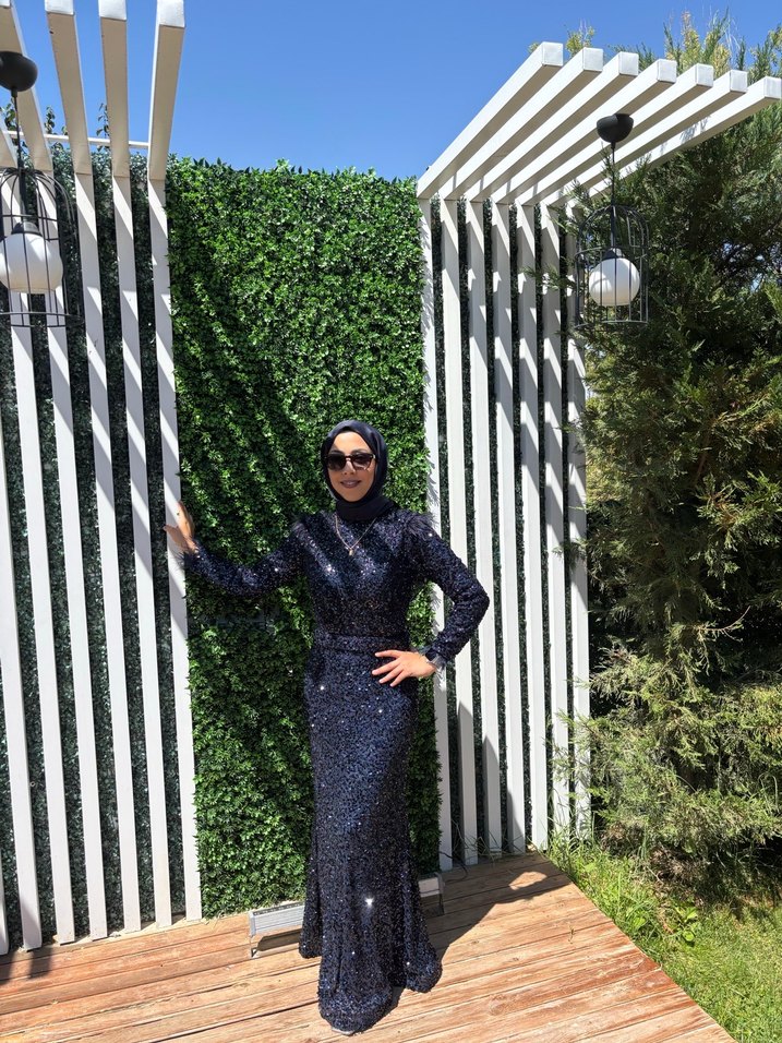 Lacivert pulpayetli Uzun Abiye Elbise - Görsel 4