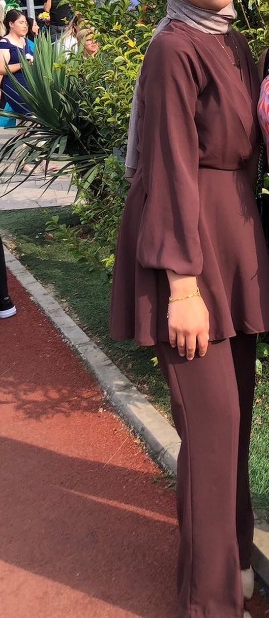 Uzun acı kahve  Kadın Mezuniyet Elbisesi - Görsel 2