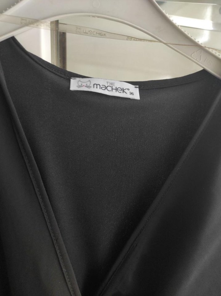 Siyah Şifon V Yaka Midi Drapeli Kadın Elbise - Görsel 4