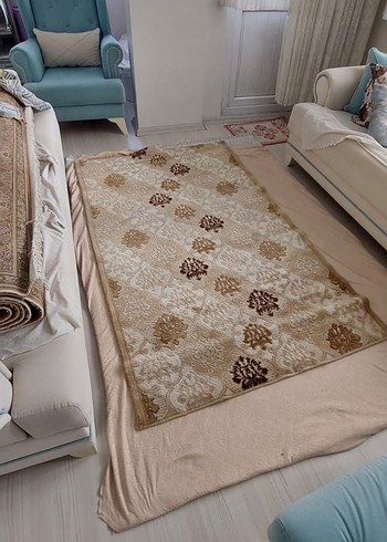 İşlemeli Açık Kahverengi YÜN  Halı - Görsel 2