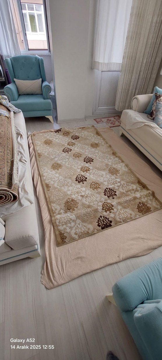 İşlemeli Açık Kahverengi YÜN  Halı - Görsel 2