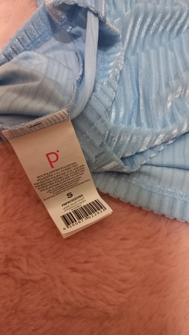 penti Mavi renk Pilili V Yaka Kadın kadife Atlet - Görsel 3