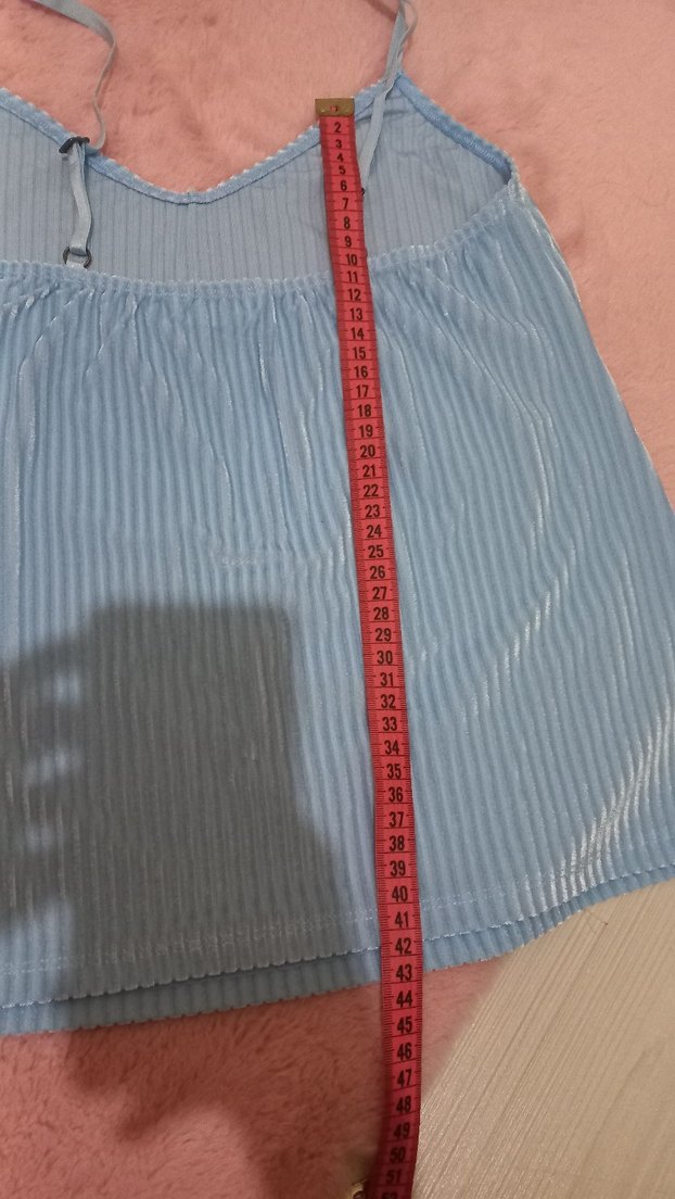 penti Mavi renk Pilili V Yaka Kadın kadife Atlet - Görsel 4