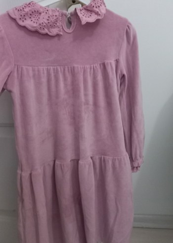 Pembe Kız Çocuk Uzun Kollu Fırfırlı Elbise - Görsel 2