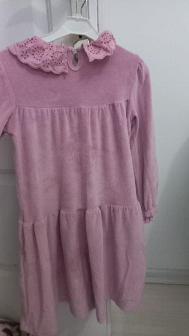 Pembe Kız Çocuk Uzun Kollu Fırfırlı Elbise - Görsel 2