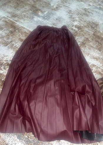 Kahverengi mor bordo sarı  gri taba renkleri pliseli uzun etek - Görsel 3