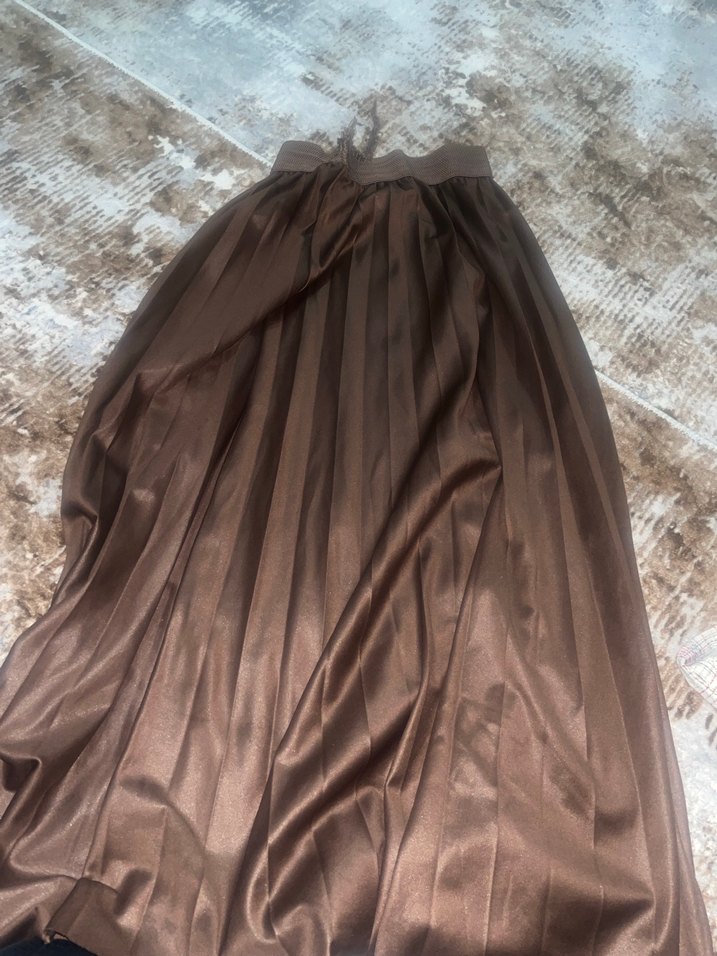 Kahverengi mor bordo sarı  gri taba renkleri pliseli uzun etek - Görsel 2