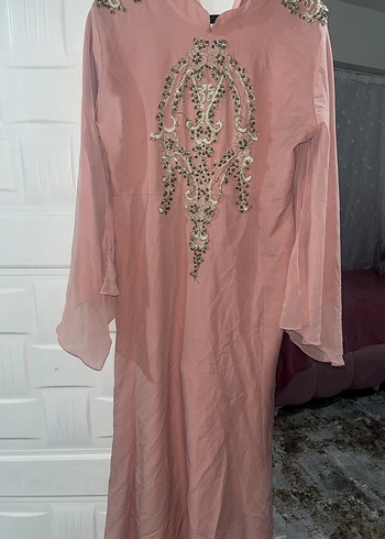 Pembe İşlemeli Uzun Salaş Kadın Abiye Elbise - Görsel 3