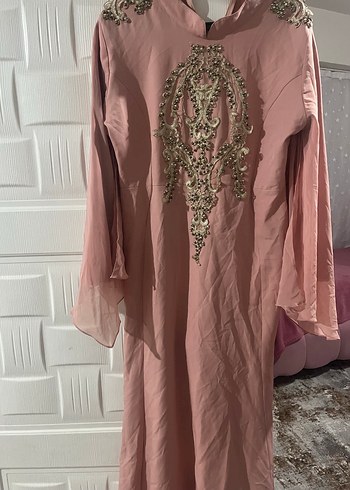 Pembe İşlemeli Uzun Salaş Kadın Abiye Elbise - Görsel 2