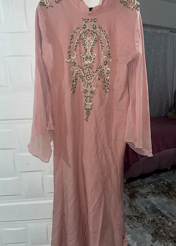 Pembe İşlemeli Uzun Salaş Kadın Abiye Elbise - Görsel 4