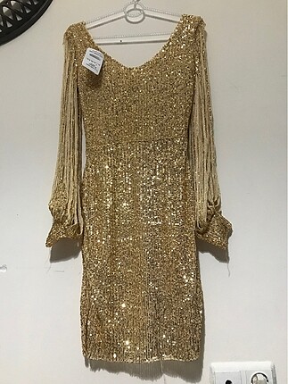 Payetli gold elbise